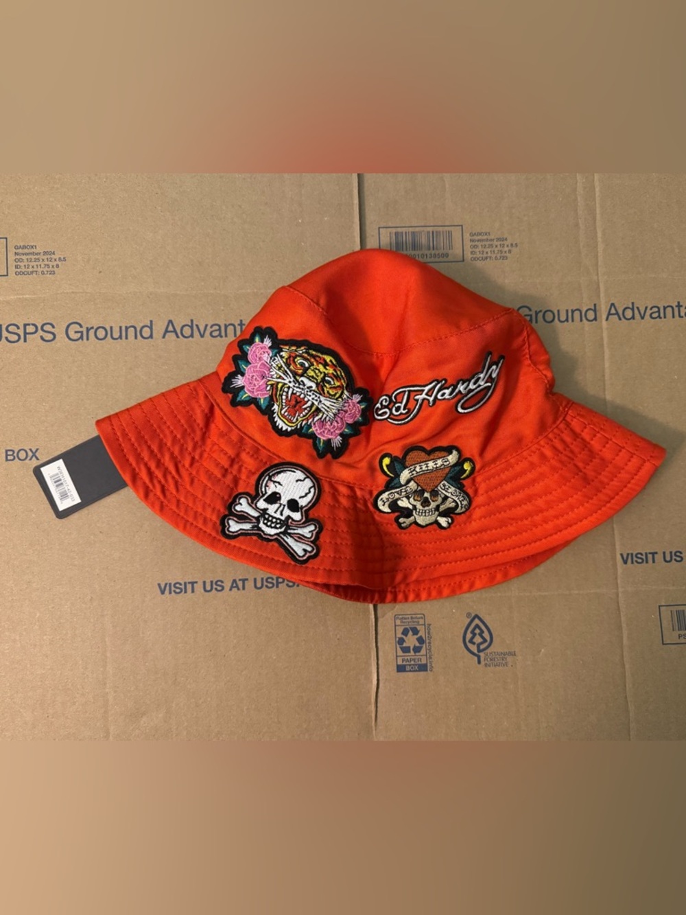Ed Hardy Red Tiger/Flower/Heart Bucket Hat NWT Summer Sun Hat Y2K Preppy Retro